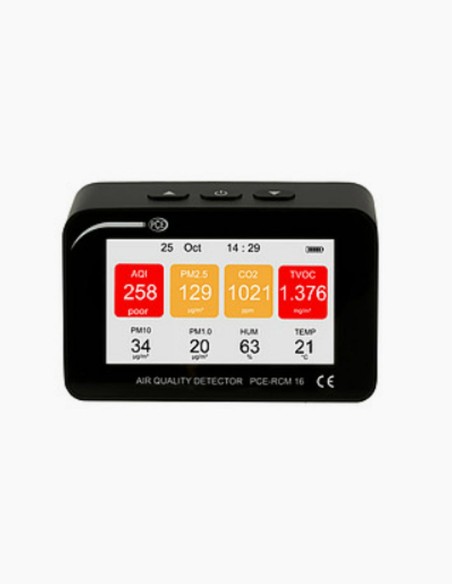 Air Quality meter. Temperature and humidiy meter. Rechargeable. USB. Particle counter. Co2 analyzer. Conservatis