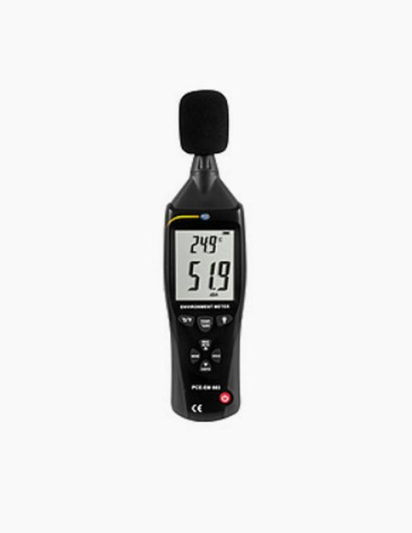 Sonómetro. PCE- EM 883. Medições ambientais. Ecrã LCD retroiluminado. Higrómetro digital. Conservatis