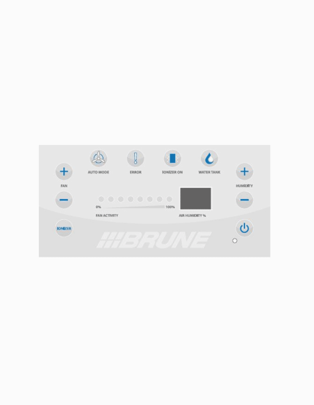 Umidificatore d'aria. B280. Pannello di controllo. Valore di umidità. Modalità ventilatore. Livello dell'acqua. Ionizzazione. Co