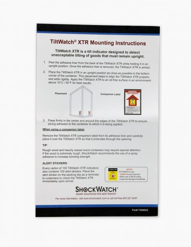 Tiltwatch XTR mounting instructions. Tilt indicators. Tiltwatch. Shockwatch tiltwatch. Conservatis