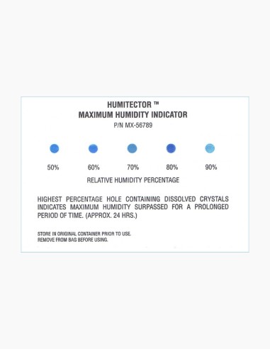 Irreversible humidity indicator 50-90%. Reversible 10-100%. Relative humidity. Conservatis