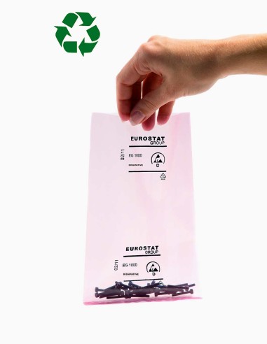 Dissipative pink bags. Antistatic products. Recycled PE 50%. Conservatis.