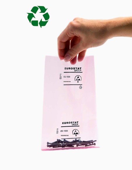 Dissipative pink bags. Antistatic products. Recycled PE 50%. Conservatis.