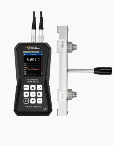 Ultrasonic flow meter with SL sensor and rail. Water flow meter. 32 GB USB-C data logger - Conservatis