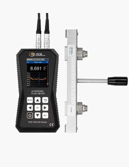 Ultrasonic flow meter with SL sensor and rail. Water flow meter. 32 GB USB-C data logger - Conservatis