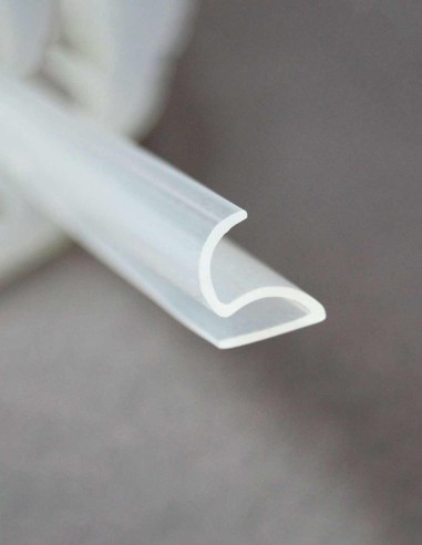 FE-S1 Compression Seal. Junta de compresión para vitrinas. Perfil silicona transparente 8 mm - Conservatis