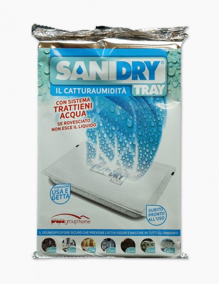 Sanidry. Desecante. Pack 5 uds. Bandejas absorbentes de humedad para hogar y ocio. Cloruro de calcio. Elimina humedad y olores