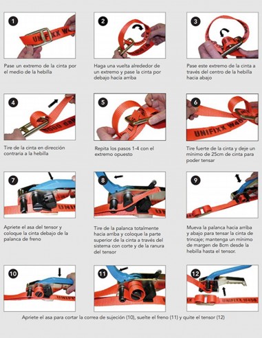 Instructions for using the buckle with the lashing strap. Sea containers. Conservatis